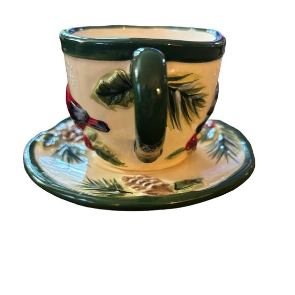 Yankee Candle Christmas Cup Saucer 2011 Cardinal Bird Ceramic Votive Tea Light - Picture 8 of 8